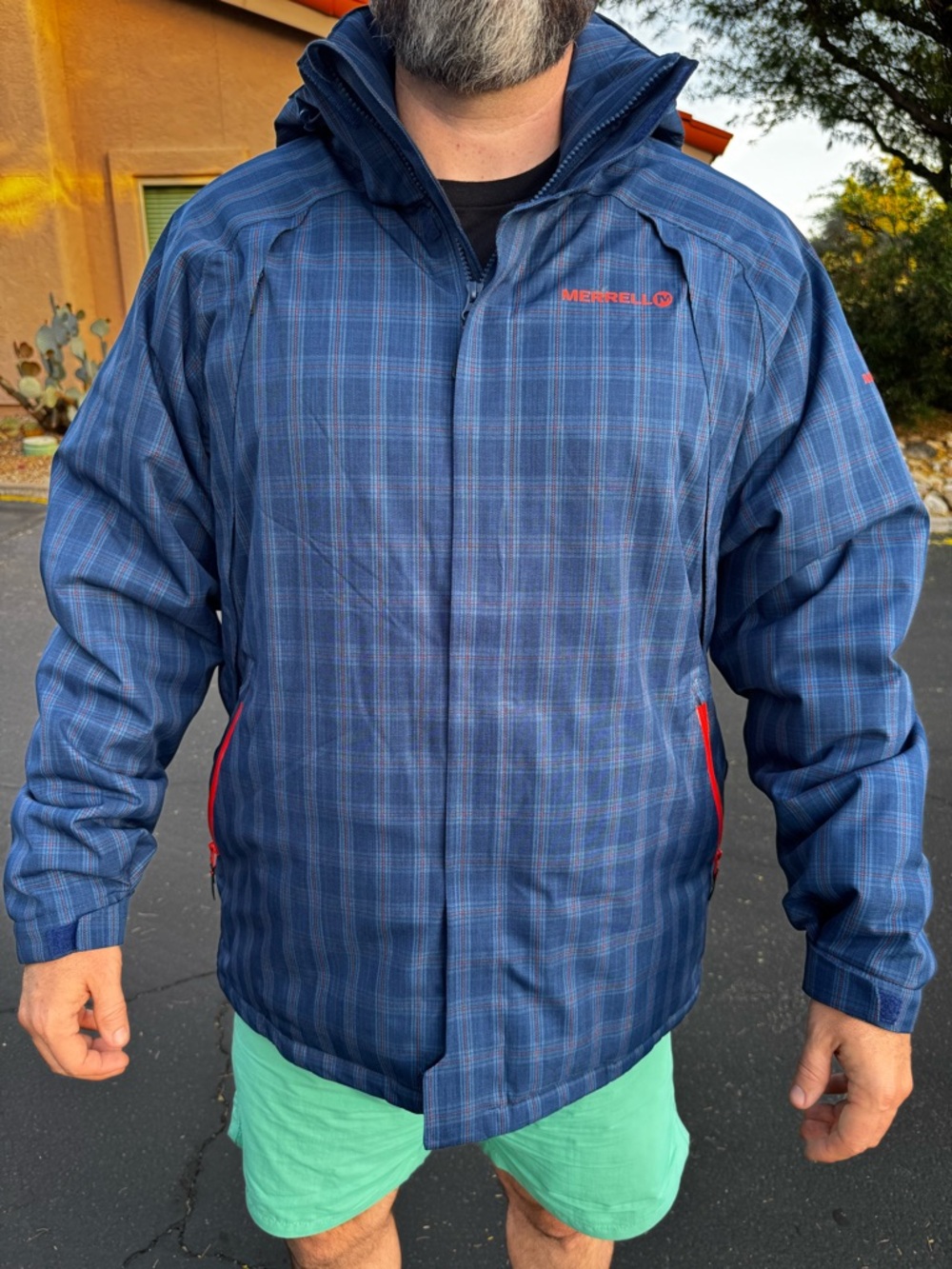 Merrell - Sharp Peak Parka in Blue Plaid with Orange Accents